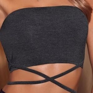 SHEIN Criss-cross tie back crop tube top Size L